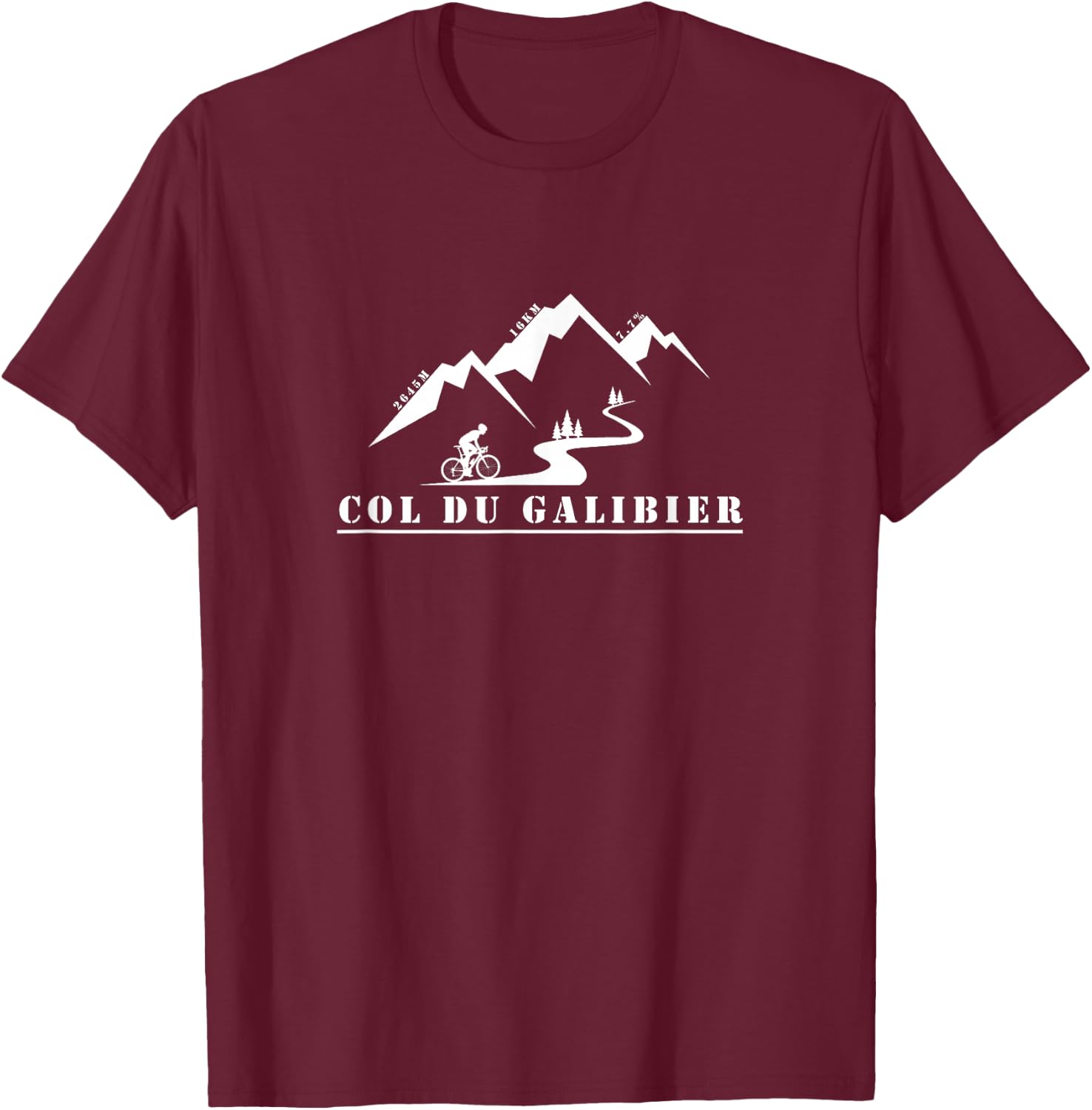 Col du Galibier, bicycle, France, Alps, cycling T-Shirt - T-Shirt | Maroon