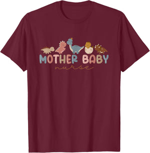 Groovy Mother Baby Nurse Postpartum Nursing Cute Dinosaur T-Shirt - T-Shirt | Maroon