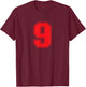 Red Sports Team Number 9 T-Shirt - T-Shirt | Maroon