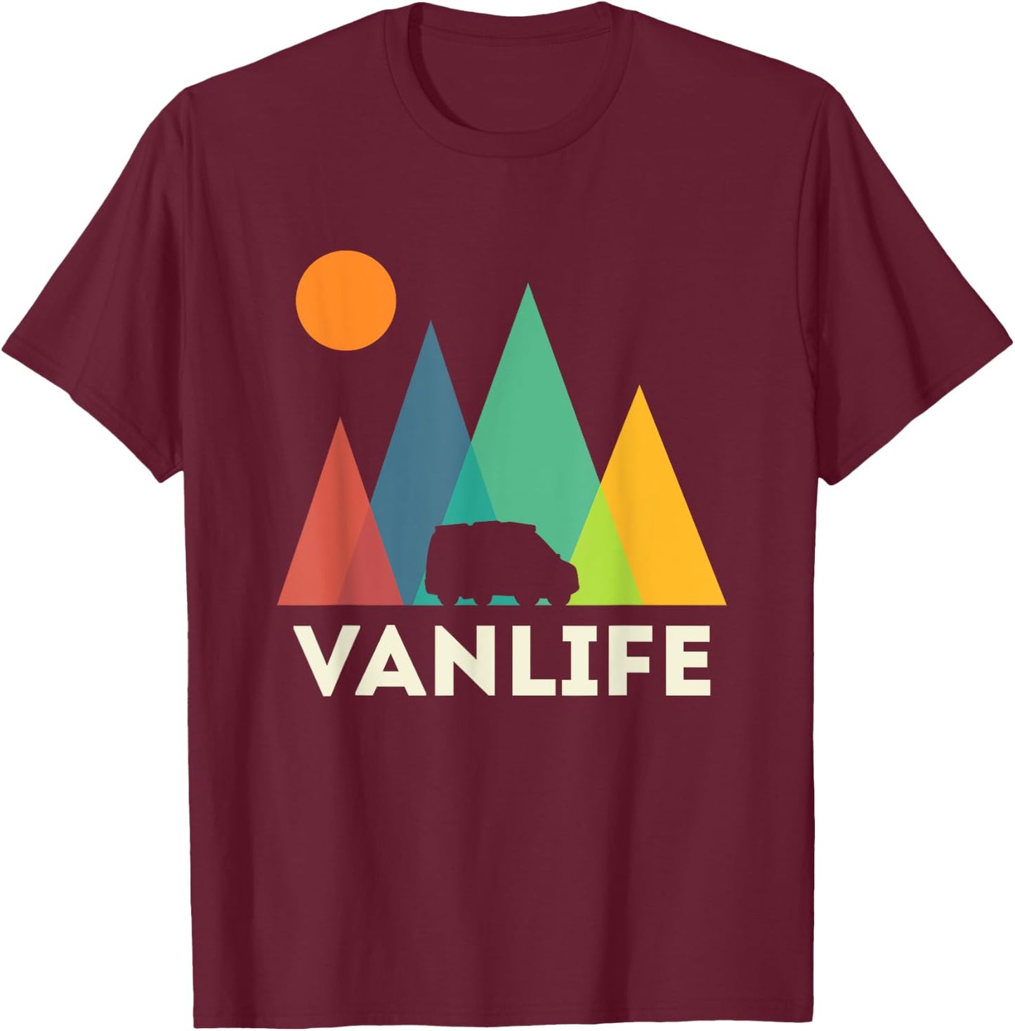 Retro Vintage Van Life Vanlife Camper Camping sunset T-Shirt - T-Shirt | Maroon