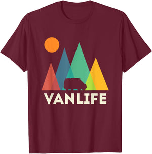 Retro Vintage Van Life Vanlife Camper Camping sunset T-Shirt - T-Shirt | Maroon