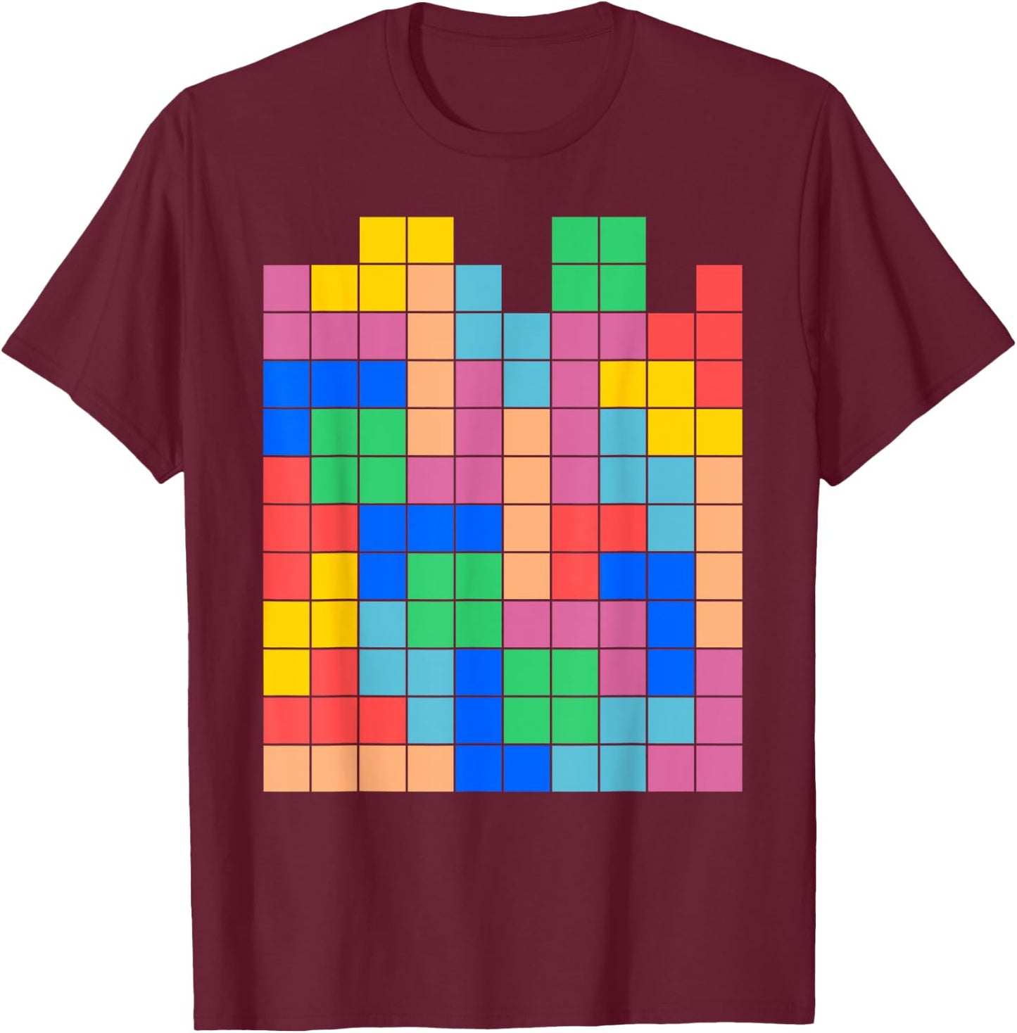 Geeky Tetrominoes Block Puzzle Video Game Math Teacher Nerd T-Shirt - T-Shirt | Maroon