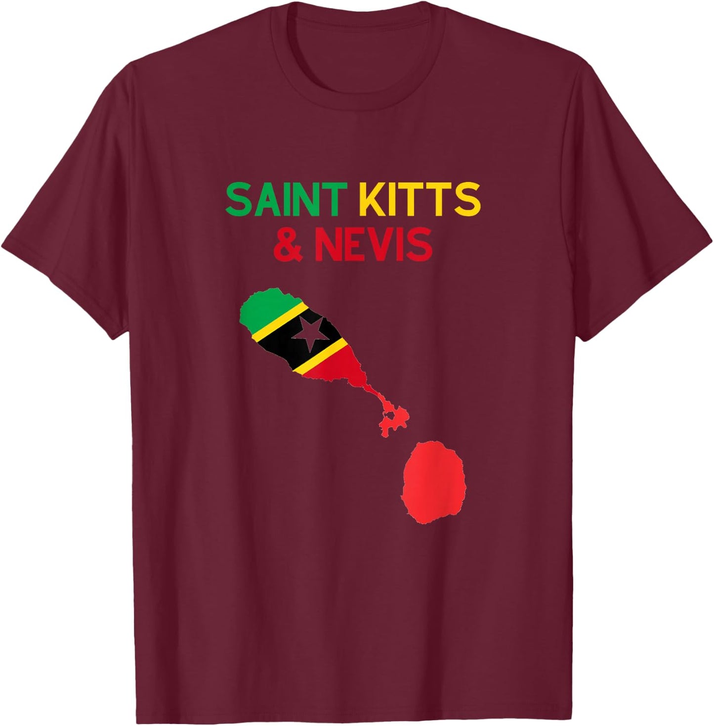 Saint Kitts & Nevis Flag and Map T-Shirt - T-Shirt | Maroon