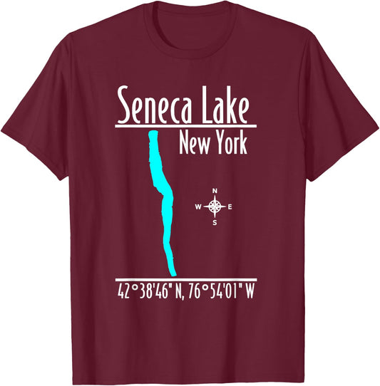 Modern Seneca Lake, New York T-Shirt - T-Shirt | Maroon