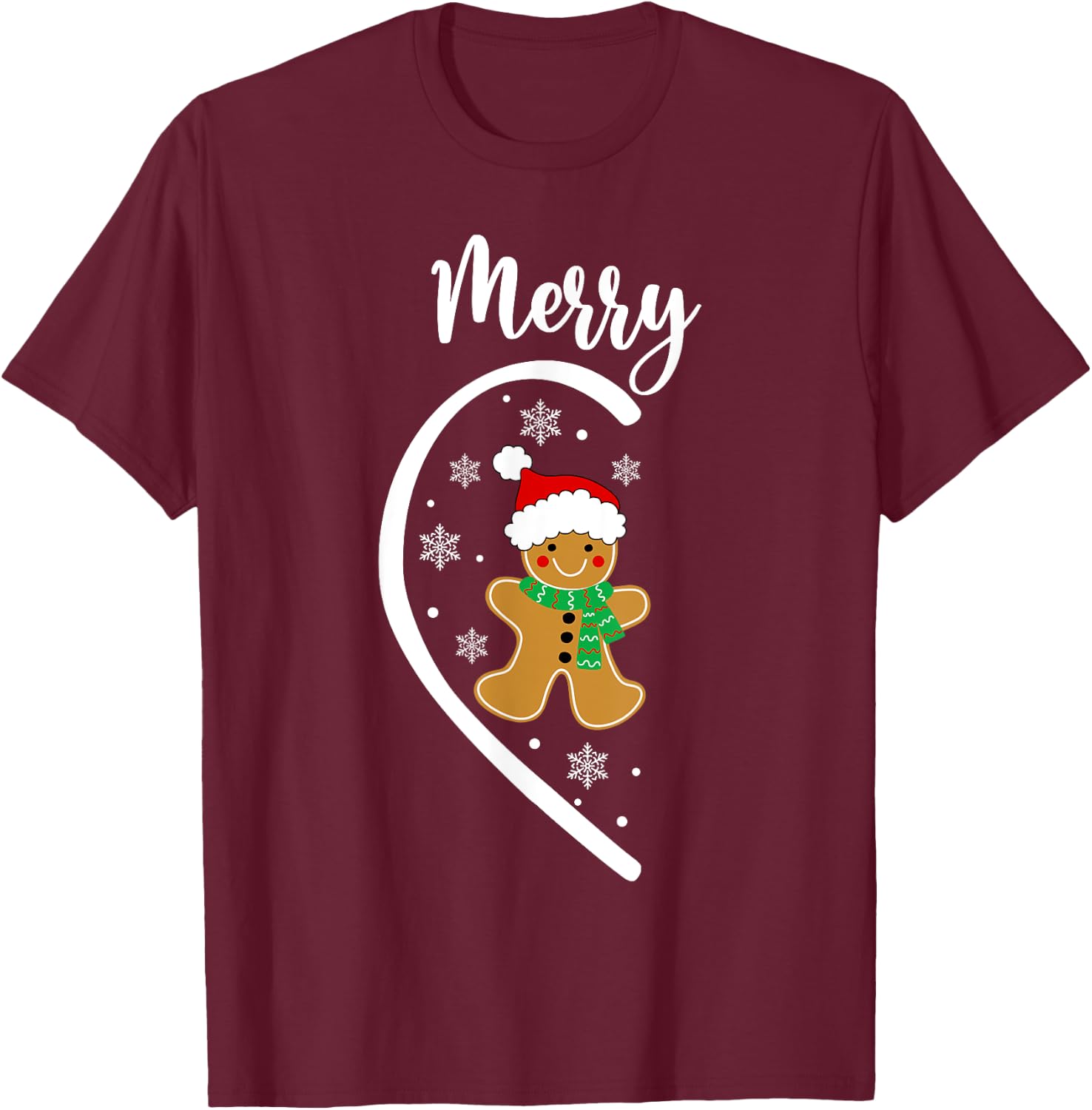 Merry Christmas Gingerbread Couple Christmas Pajama Matching T-Shirt - T-Shirt | Maroon