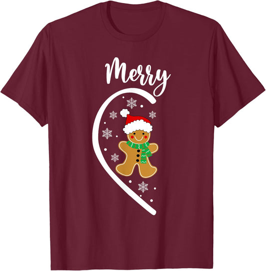 Merry Christmas Gingerbread Couple Christmas Pajama Matching T-Shirt - T-Shirt | Maroon