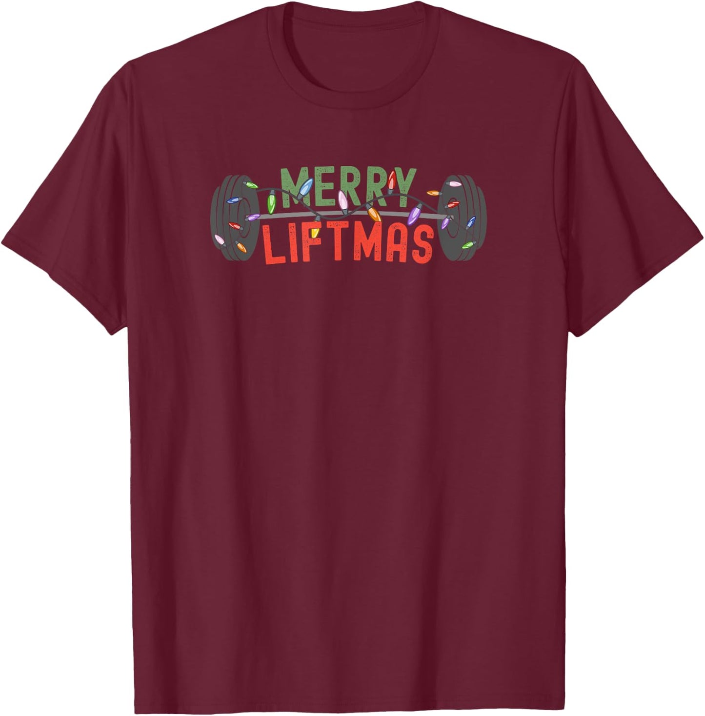 Merry Liftmas - Funny Weightlifter, Weightlifting, Weights T-Shirt - T-Shirt | Maroon