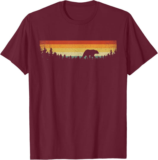 Vintage Nature Wildlife Animal Bear Trees Outdoor Forest T-Shirt - T-Shirt | Maroon