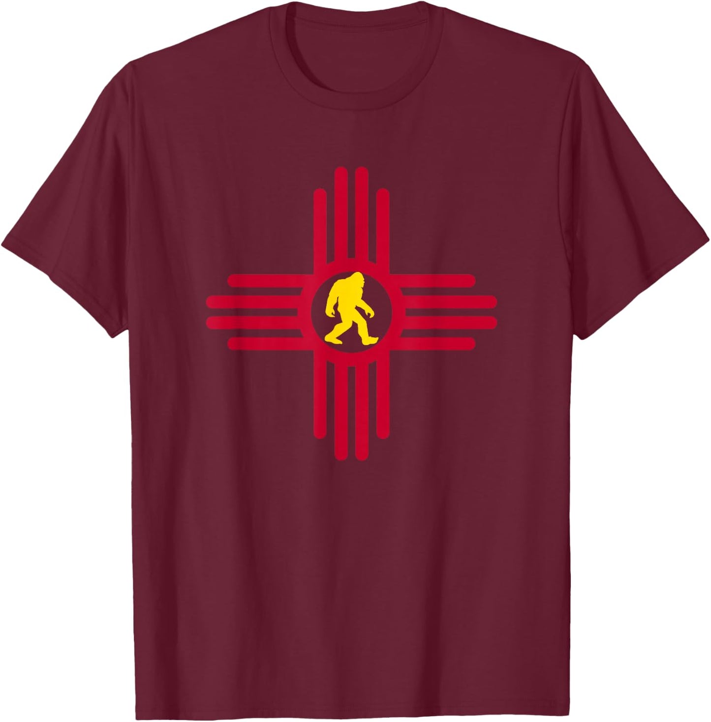 New Mexico Bigfoot State Flag Zia Symbol Bigfoot New Mexico T-Shirt - T-Shirt | Maroon