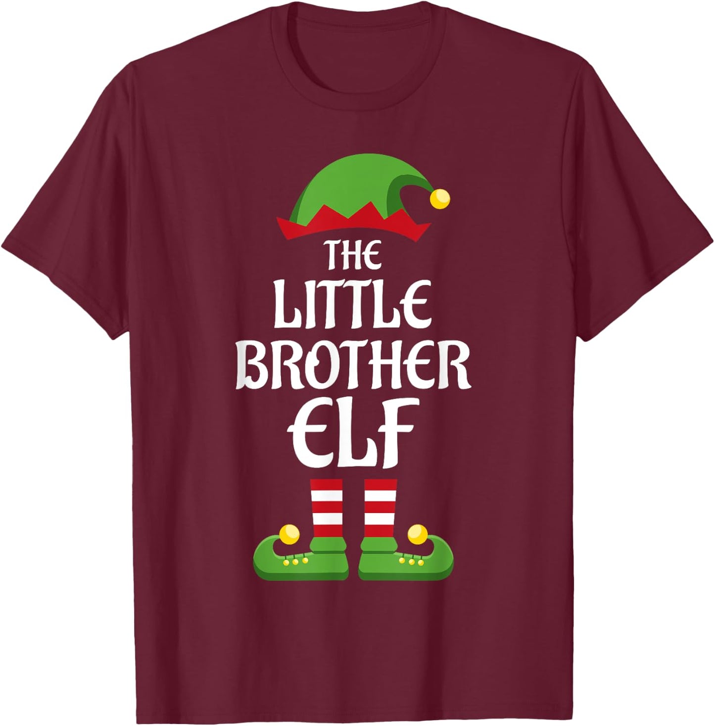 Little Brother Elf Family Matching Group Christmas T-Shirt - T-Shirt | Maroon