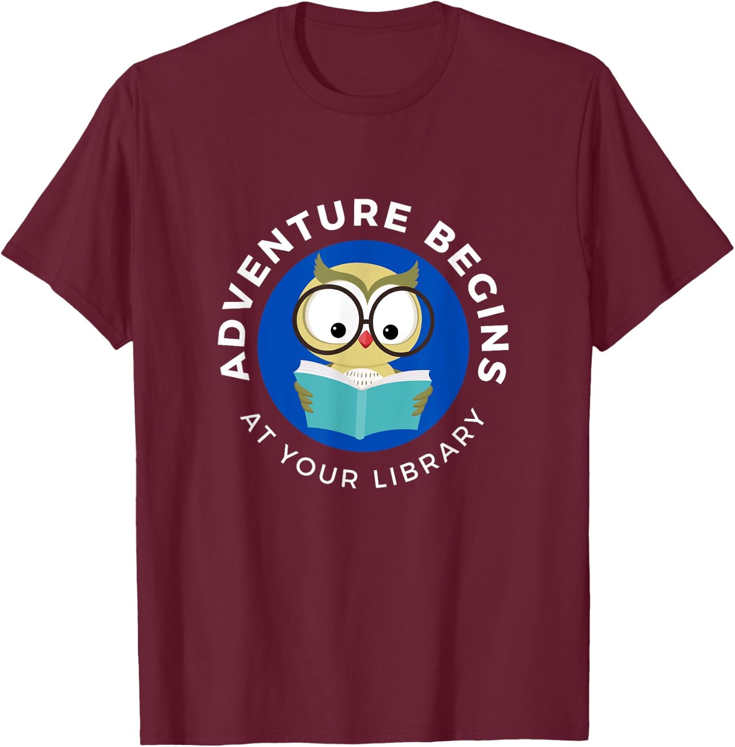 Adventure Begins Here Summer Reading 2024- Owl reading T-Shirt - T-Shirt | Maroon
