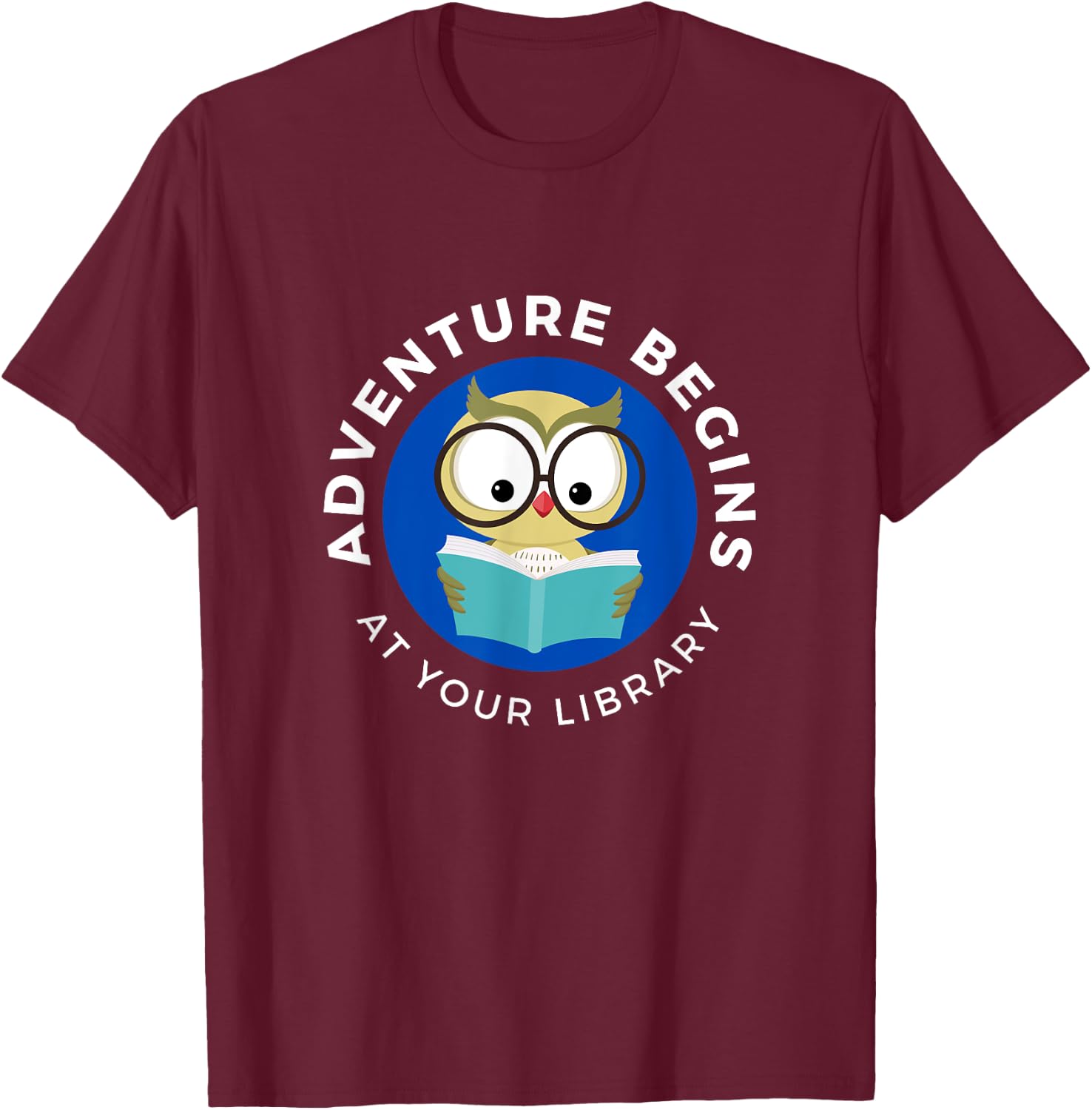 Adventure Begins Here Summer Reading 2024- Owl reading T-Shirt - T-Shirt | Maroon