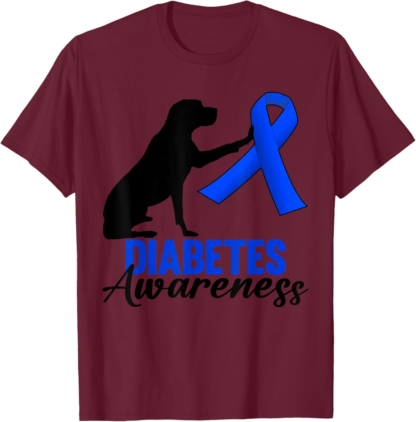 Type 1 Type 2 Diabetic Dog Lovers T1D T2D Diabetes Awareness Men Women T-Shirt - T-Shirt | Maroon
