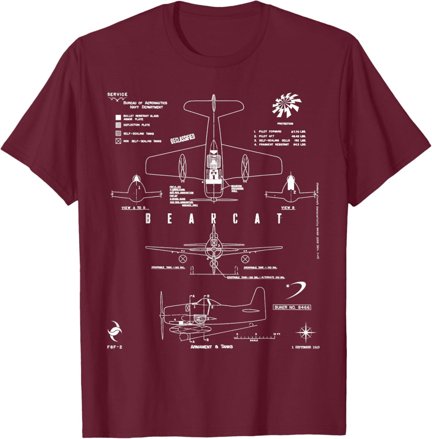 Grumman F8F-2 Bearcat Armament And Tanks Fighter Aircraft T-Shirt - T-Shirt | Maroon