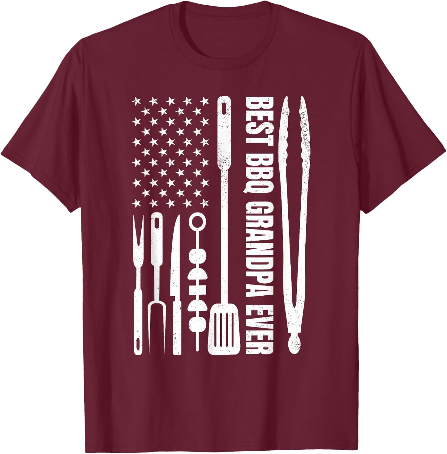 Best BBQ Grandpa Ever - Barbecue Grandpa Smoker And USA Flag T-Shirt - T-Shirt | Maroon