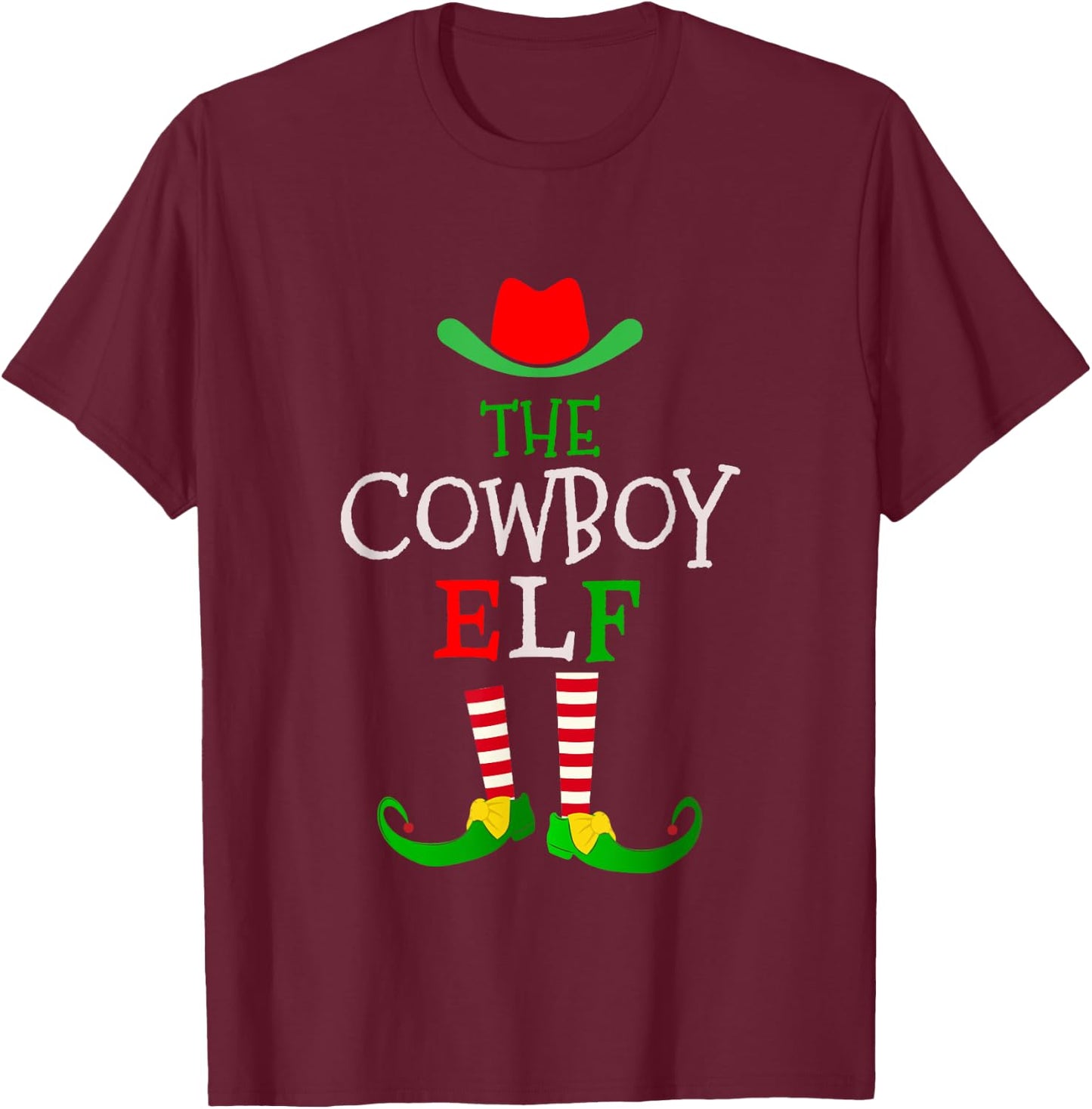 Christmas Matching Outfits for Holiday Party The Cowboy Elf T-Shirt - T-Shirt | Maroon