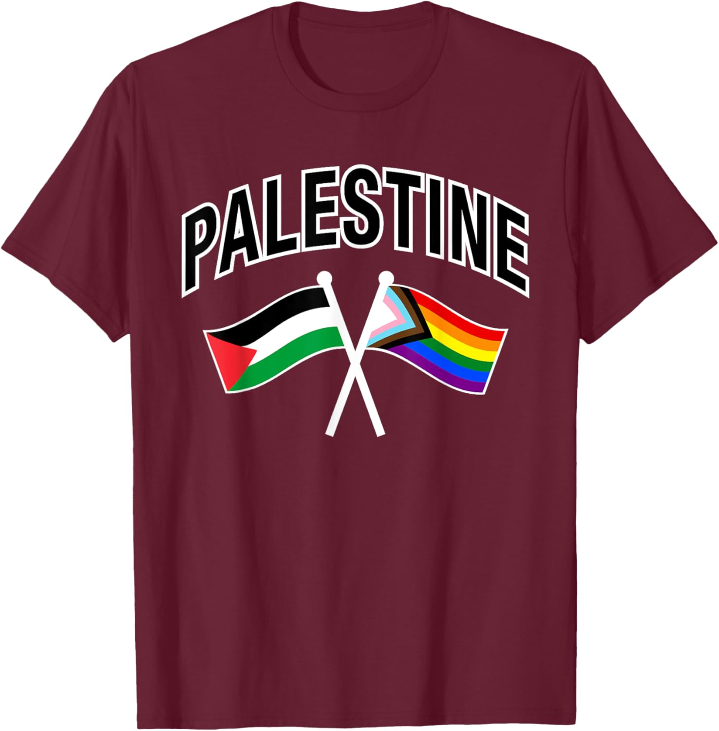 Palestine & Rainbow Pride Flag Proud Palestinian T-Shirt - T-Shirt | Maroon
