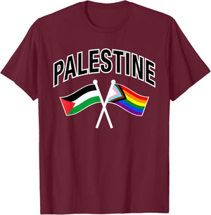 Palestine & Rainbow Pride Flag Proud Palestinian T-Shirt - T-Shirt | Maroon