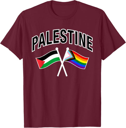 Palestine & Rainbow Pride Flag Proud Palestinian T-Shirt - T-Shirt | Maroon