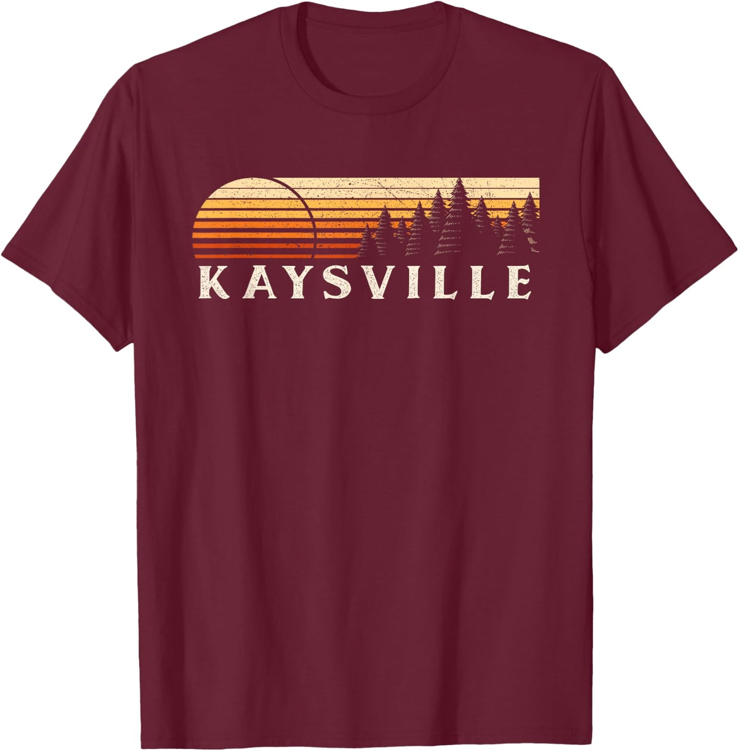 Kaysville, UT Vintage Evergreen Sunset Eighties Retro T-Shirt - T-Shirt | Maroon