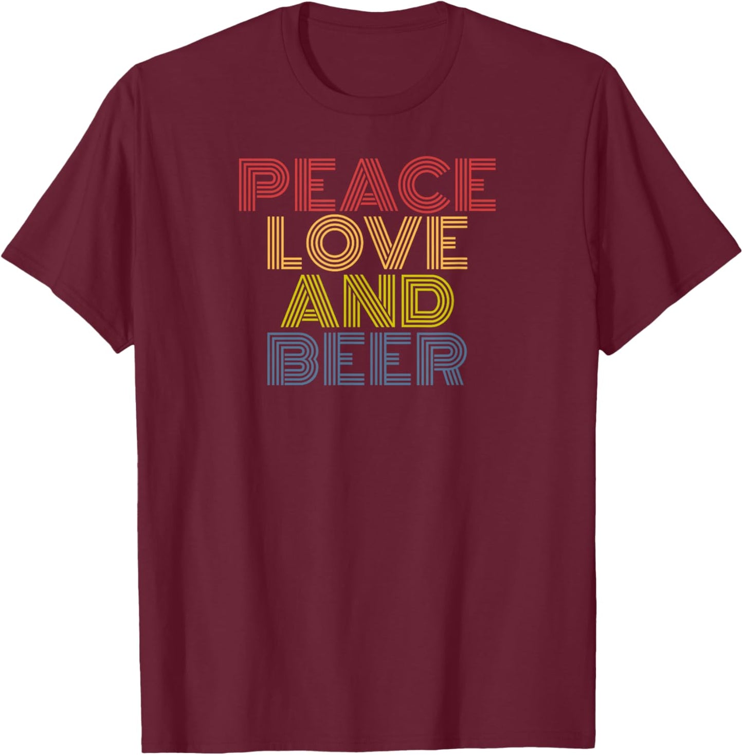 Peace Love And Beer retro 70s vintage T-Shirt - T-Shirt | Maroon