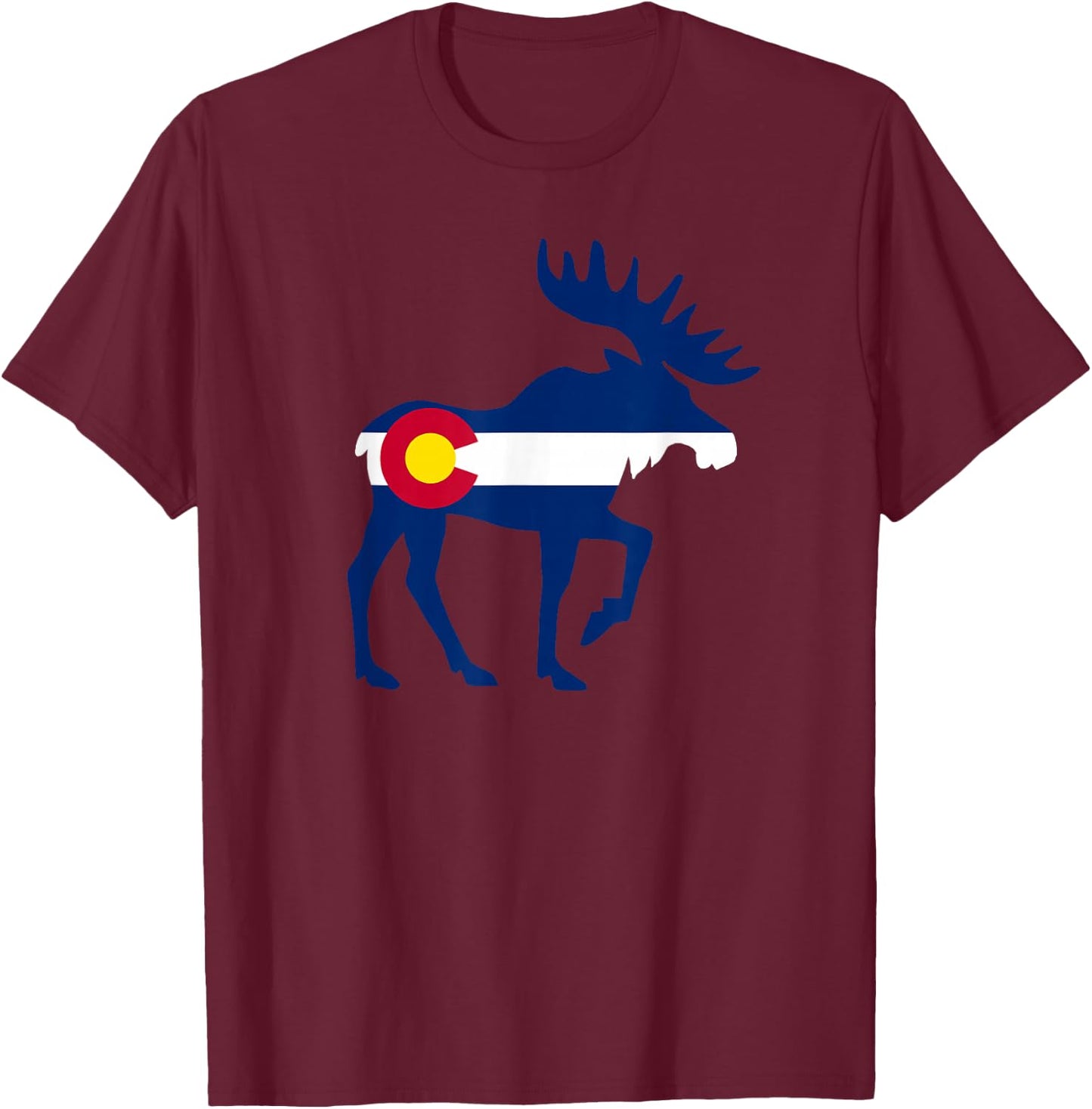 Colorado Flag Moose Colorado Flag T-Shirt - T-Shirt | Maroon