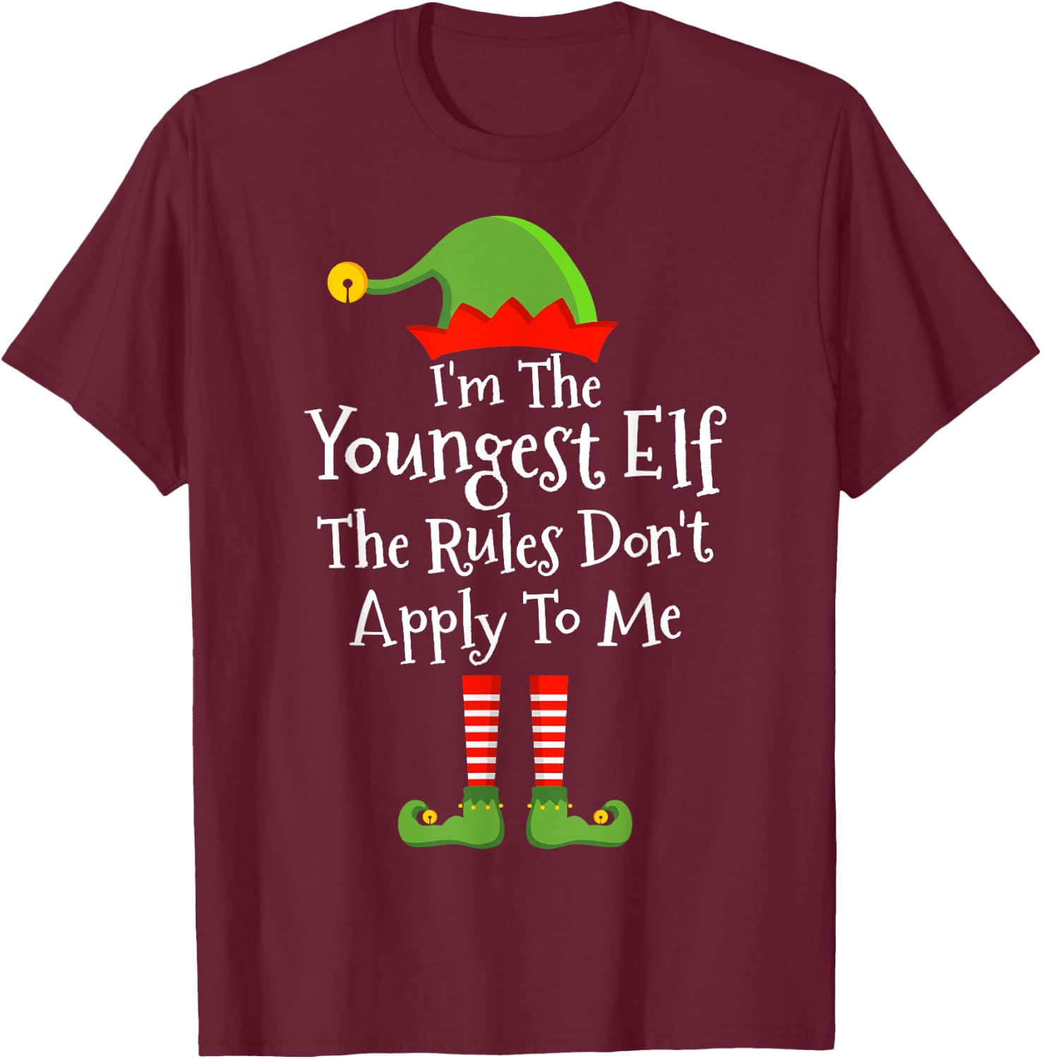 Youngest elf Rules Don't Apply Christmas Matching Family T-Shirt - T-Shirt | Maroon