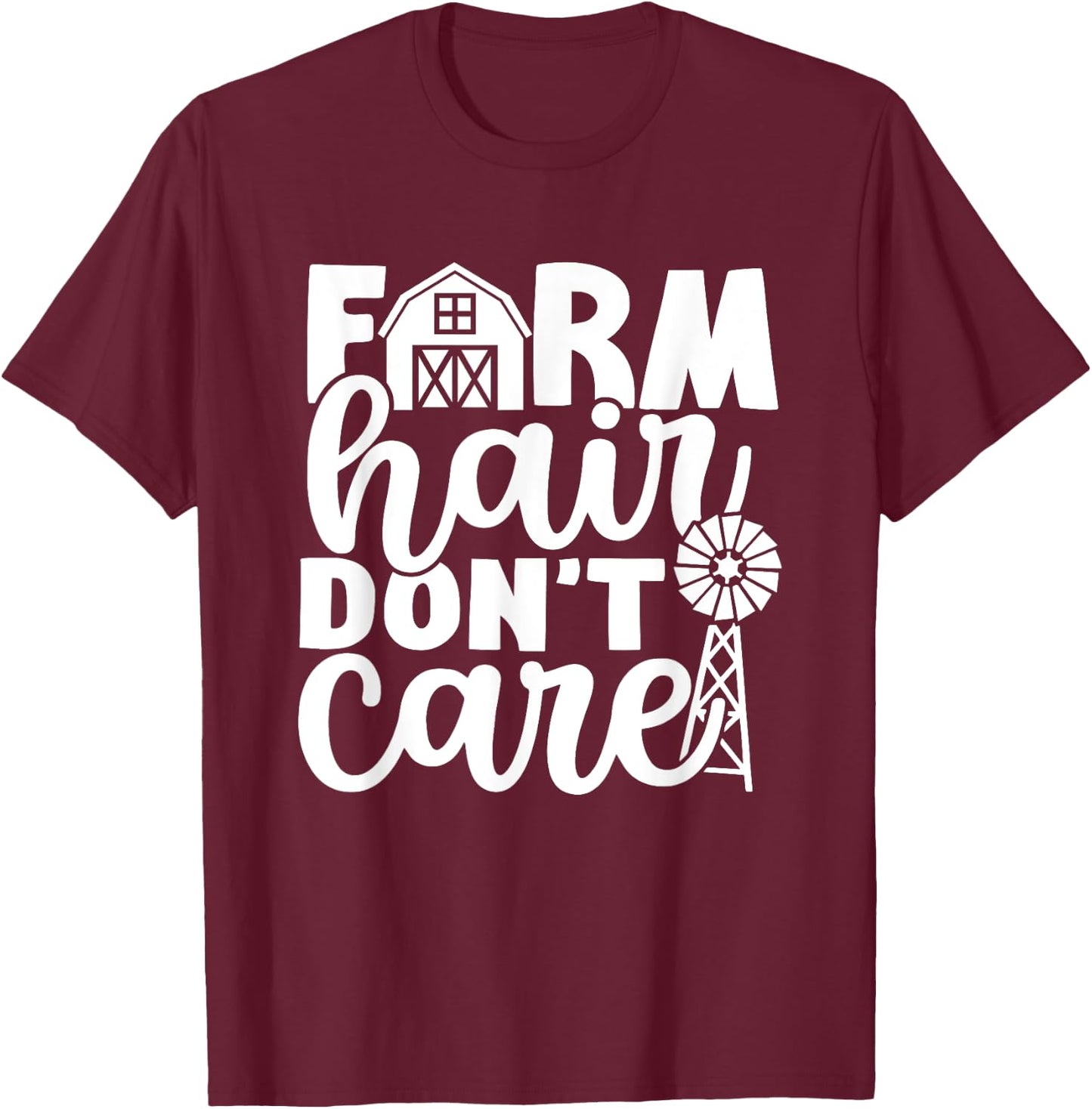 Farm Hair Don't Care Farm Farmer Girl Riding Wife Girlfriend T-Shirt - T-Shirt | Maroon
