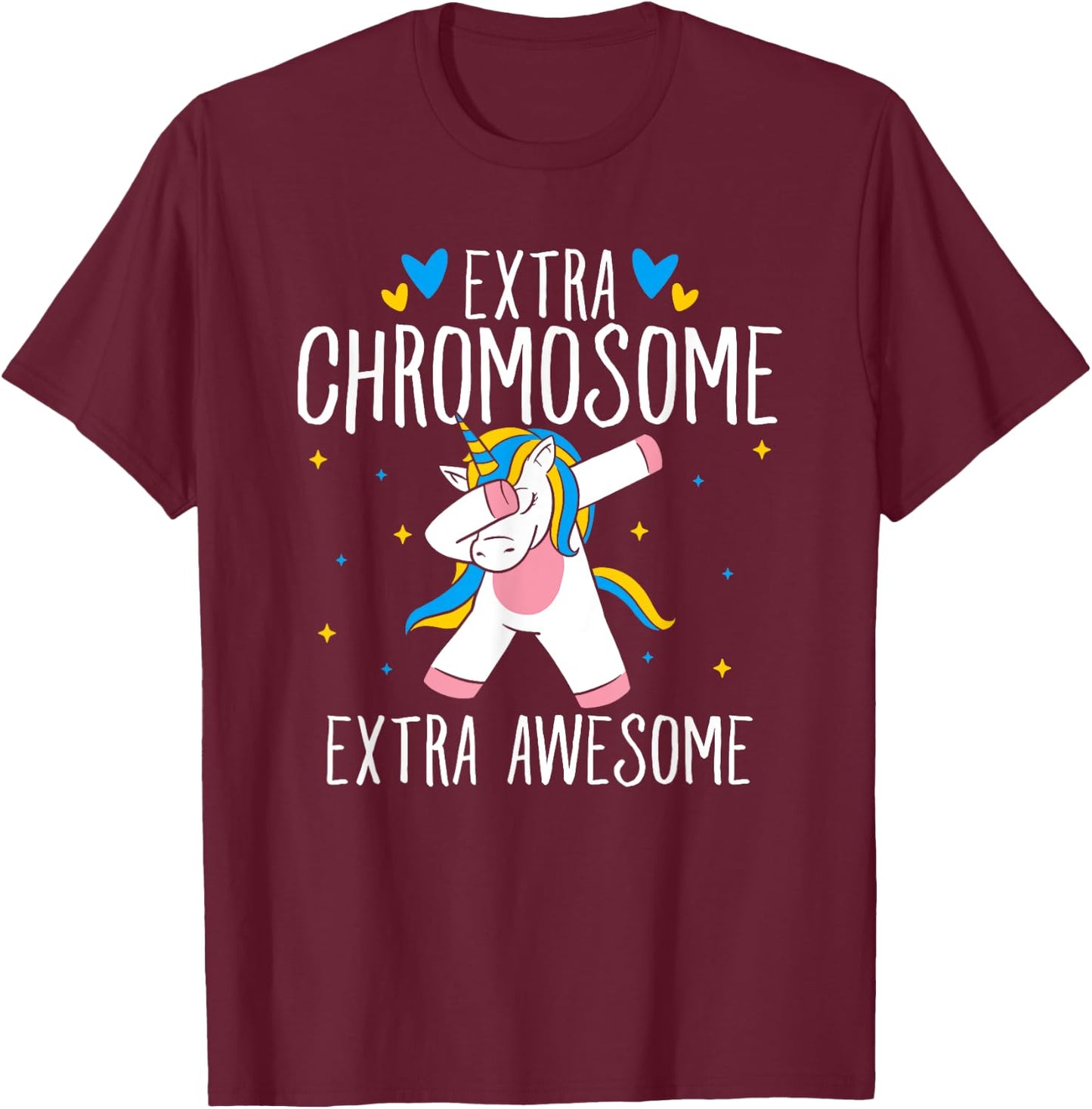 Extra Chromosome Extra Awesome Unicorn Down Syndrome T-Shirt - T-Shirt | Maroon