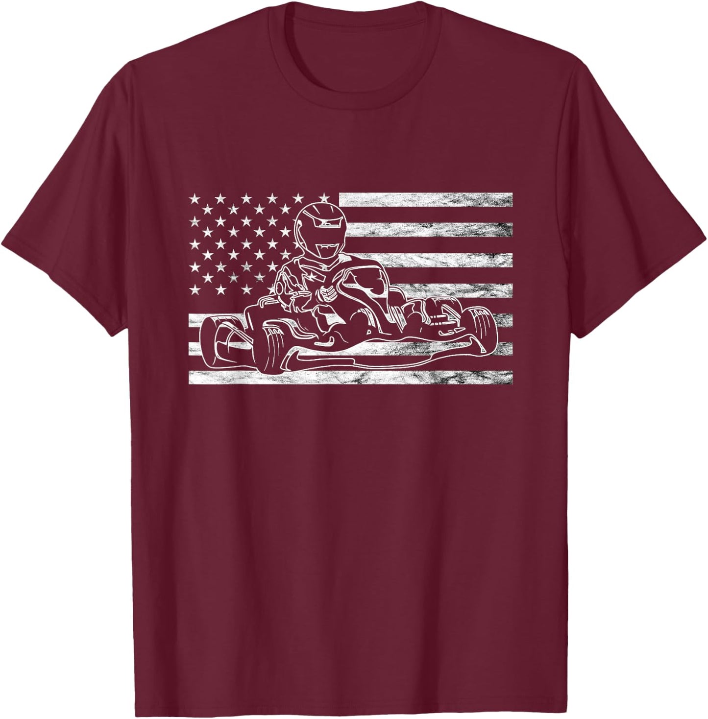 American Go Kart Racing USA Gokart Driver Go Cart Racer T-Shirt - T-Shirt | Maroon