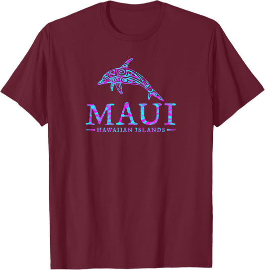 Maui Hawaii Dolphin Retro Kids Vacation Souvenir T-Shirt - T-Shirt | Maroon
