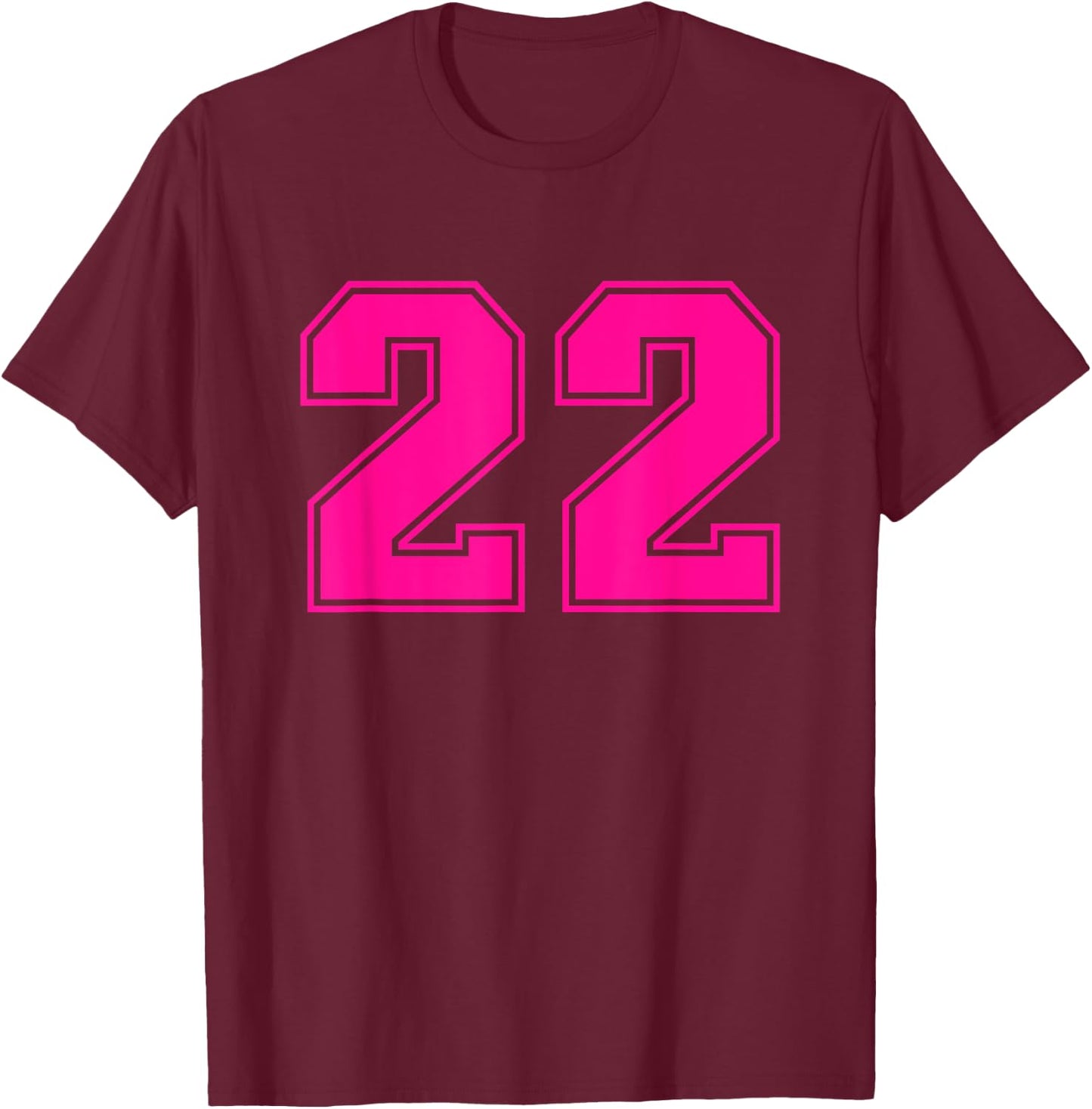 Number #22 Sport Pink Varsity Number T-Shirt - T-Shirt | Maroon