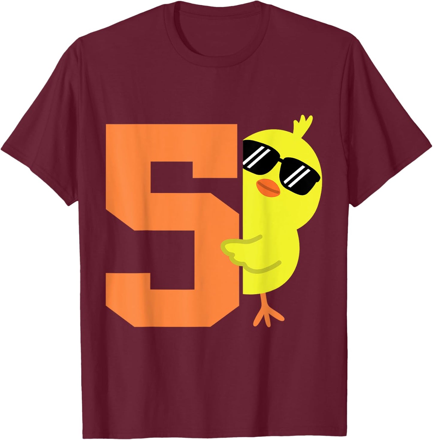 Kids 5th Birthday Chicken Themed Cute 5 Year Old Boys Chick T-Shirt - T-Shirt | Maroon