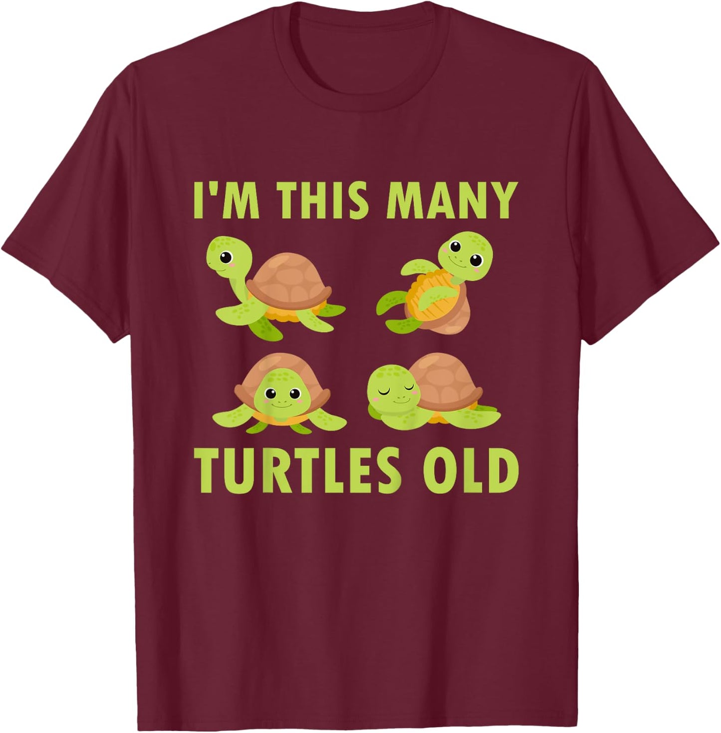 4 Year Old Boy Girl Turtles Old 4th Birthday Kids T-Shirt - T-Shirt | Maroon
