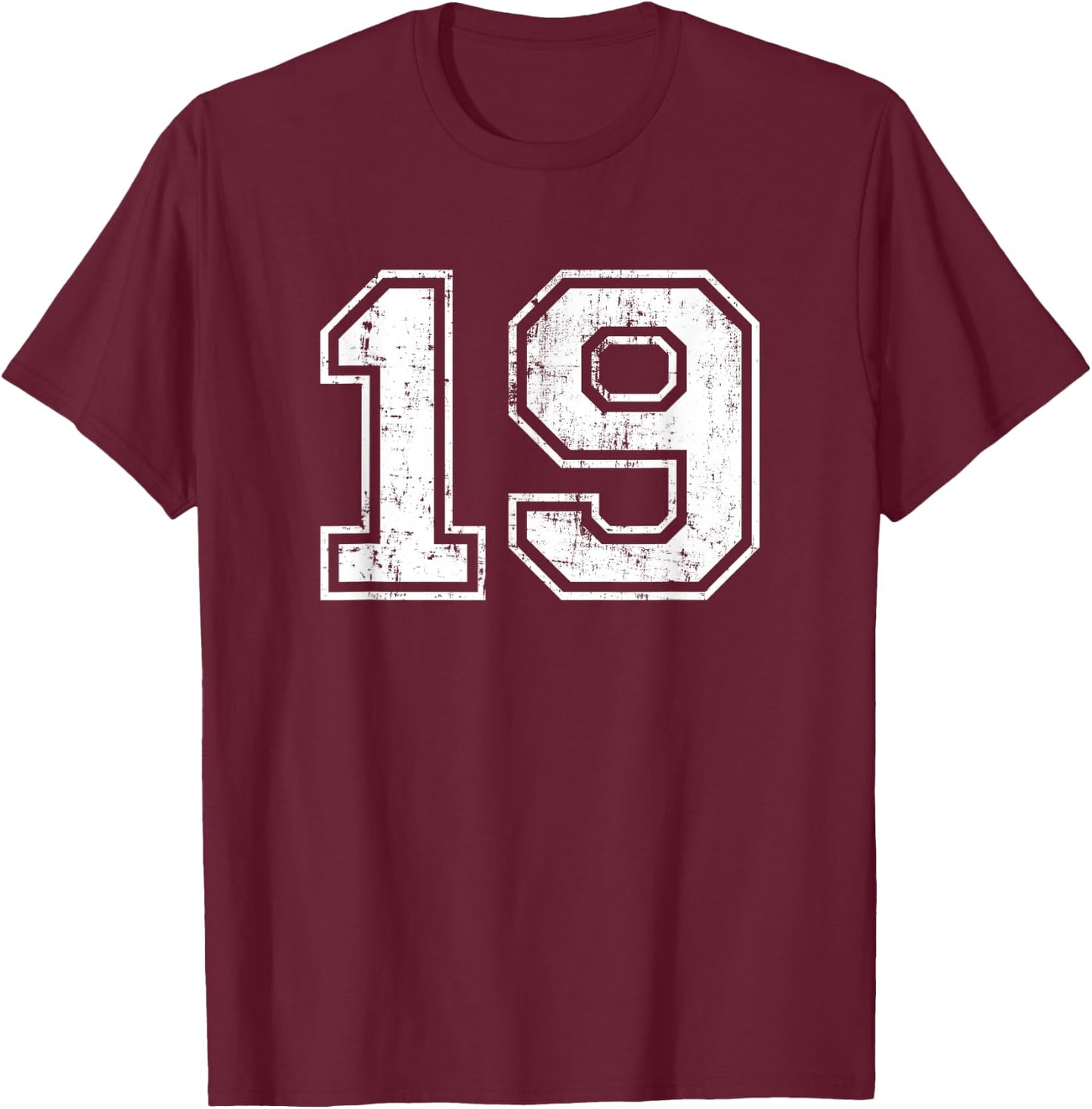 Number 19 Varsity Distressed Vintage Sports Team Practice T-Shirt - T-Shirt | Maroon