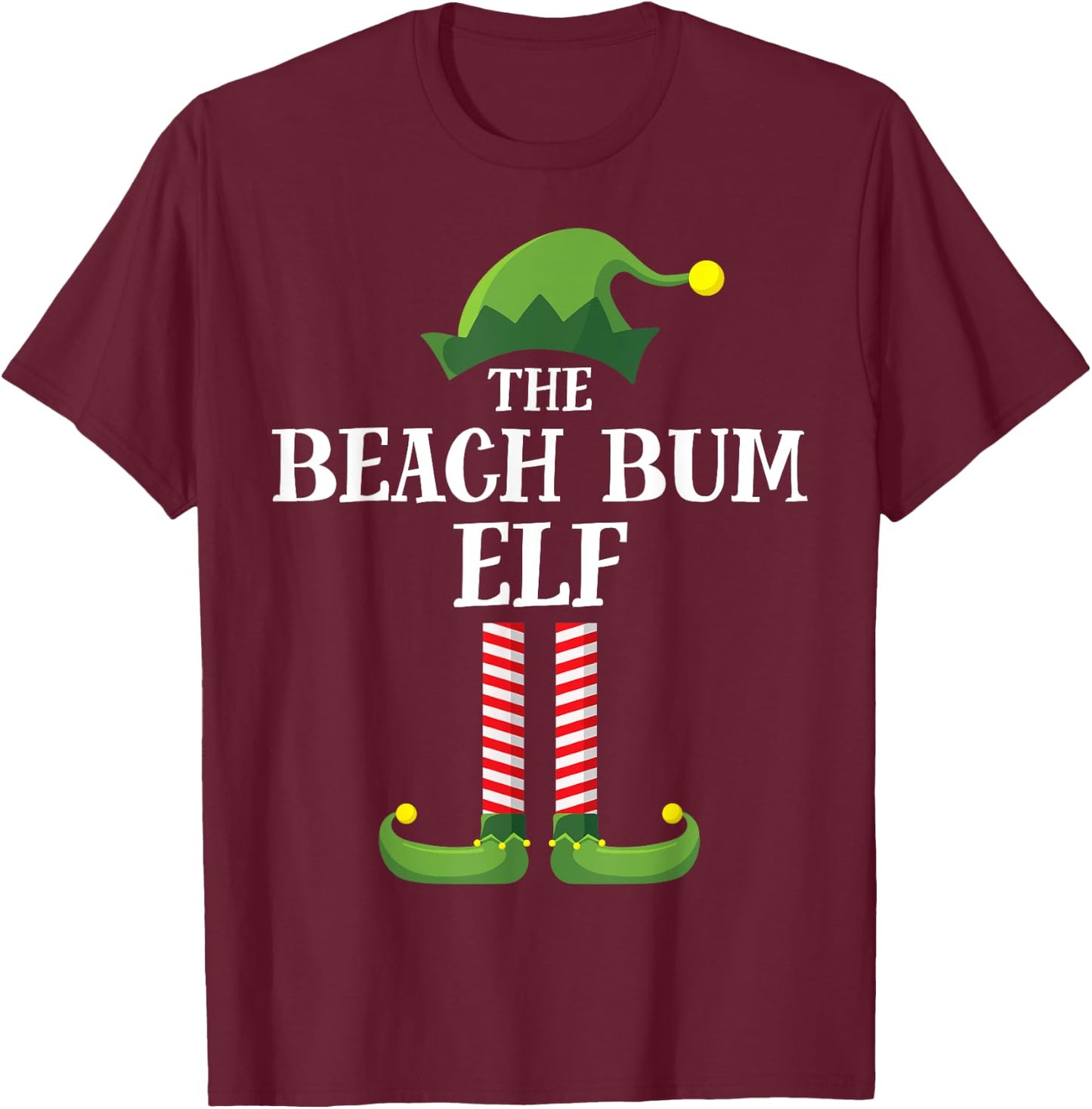 Beach Bum Elf Matching Family Group Christmas Funny Elf Men Women Kids T-Shirt - T-Shirt | Maroon