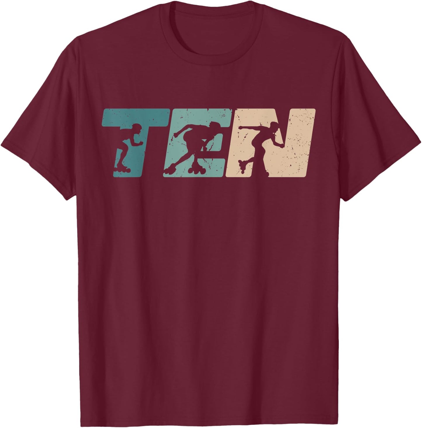 10th Birthday Inline Skater Rollerblading Boys Kids Retro T-Shirt - T-Shirt | Maroon