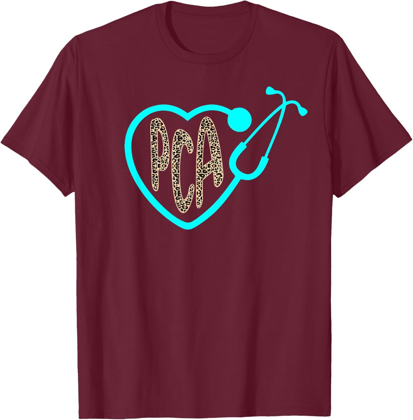 PCA Patient Care Assistant Heart Leopard Nurse Week 2023 T-Shirt - T-Shirt | Maroon