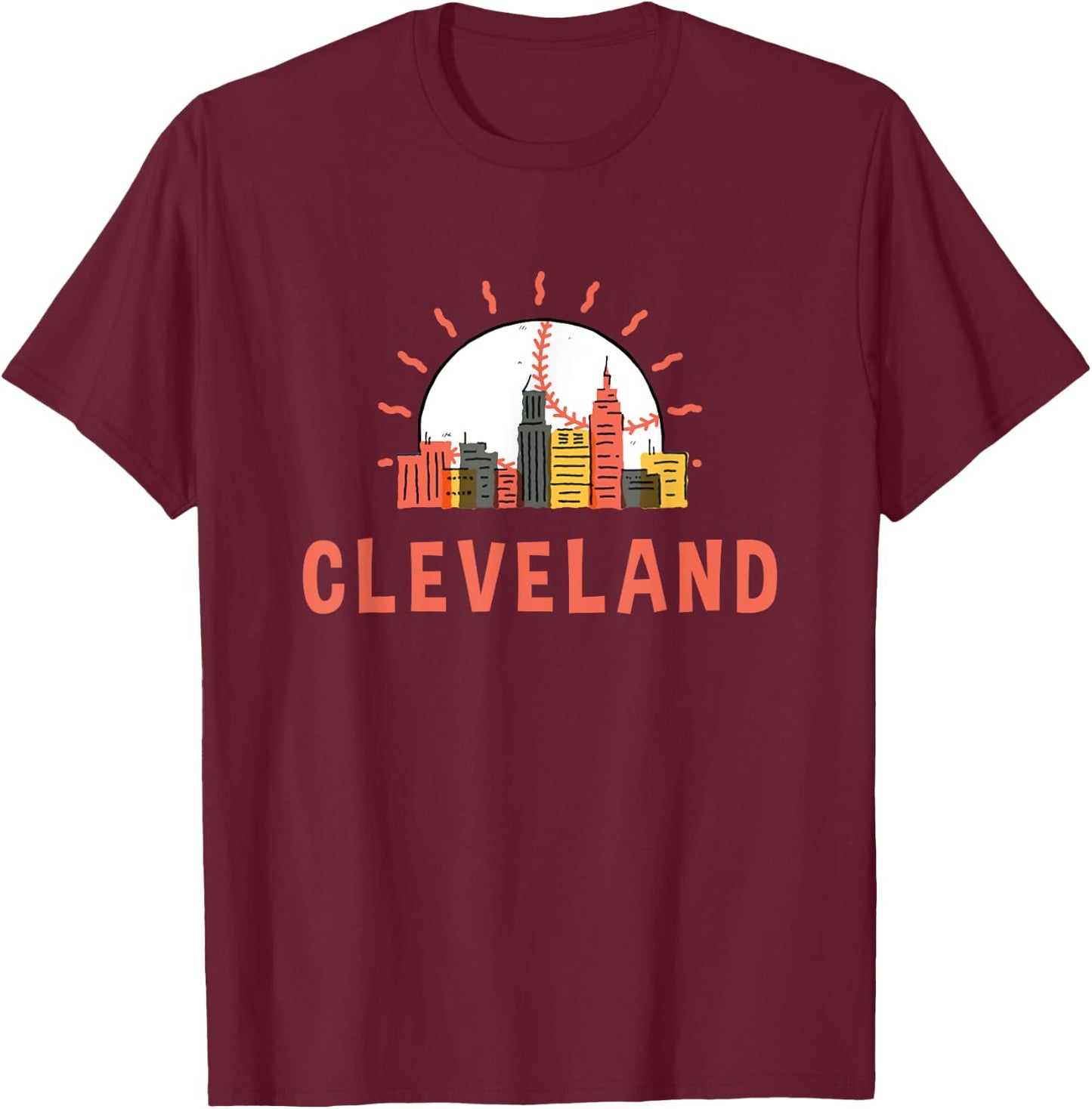 Ohio Cleveland Skyline Cityscape T-Shirt - T-Shirt | Maroon