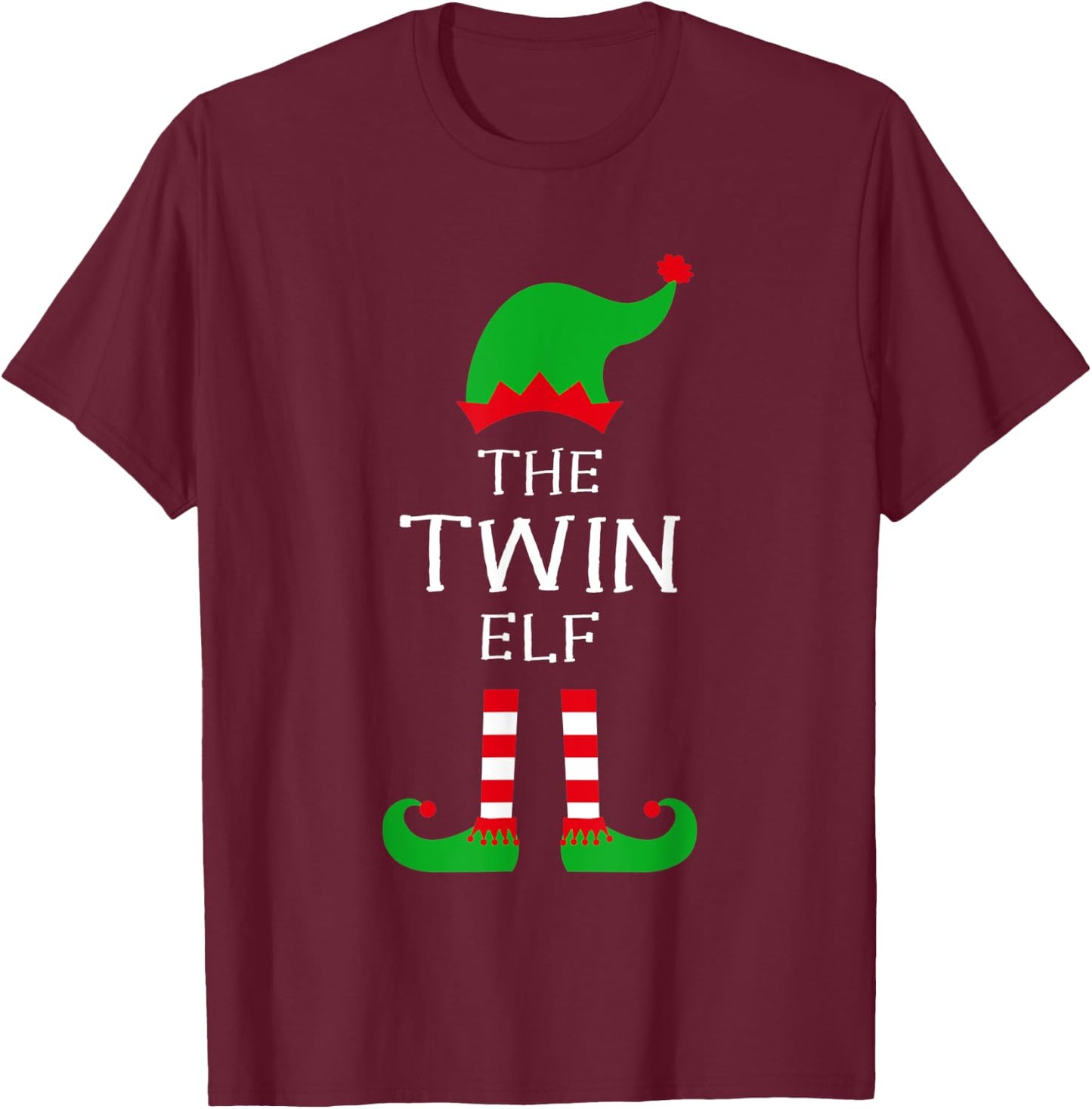 The Twin Elf Matching Family Group Idea Funny Christmas T-Shirt - T-Shirt | Maroon