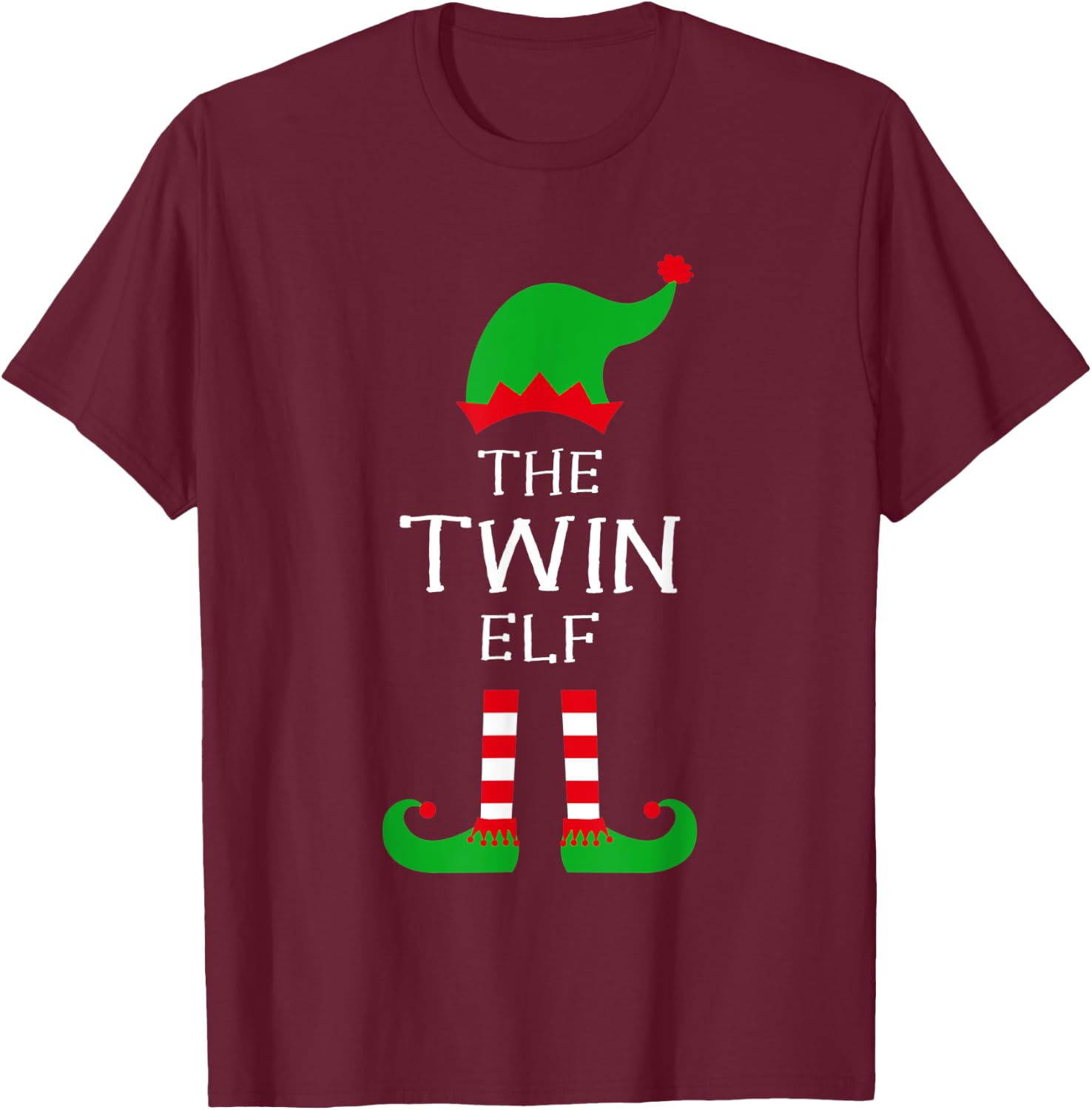 The Twin Elf Matching Family Group Idea Funny Christmas T-Shirt - T-Shirt | Maroon