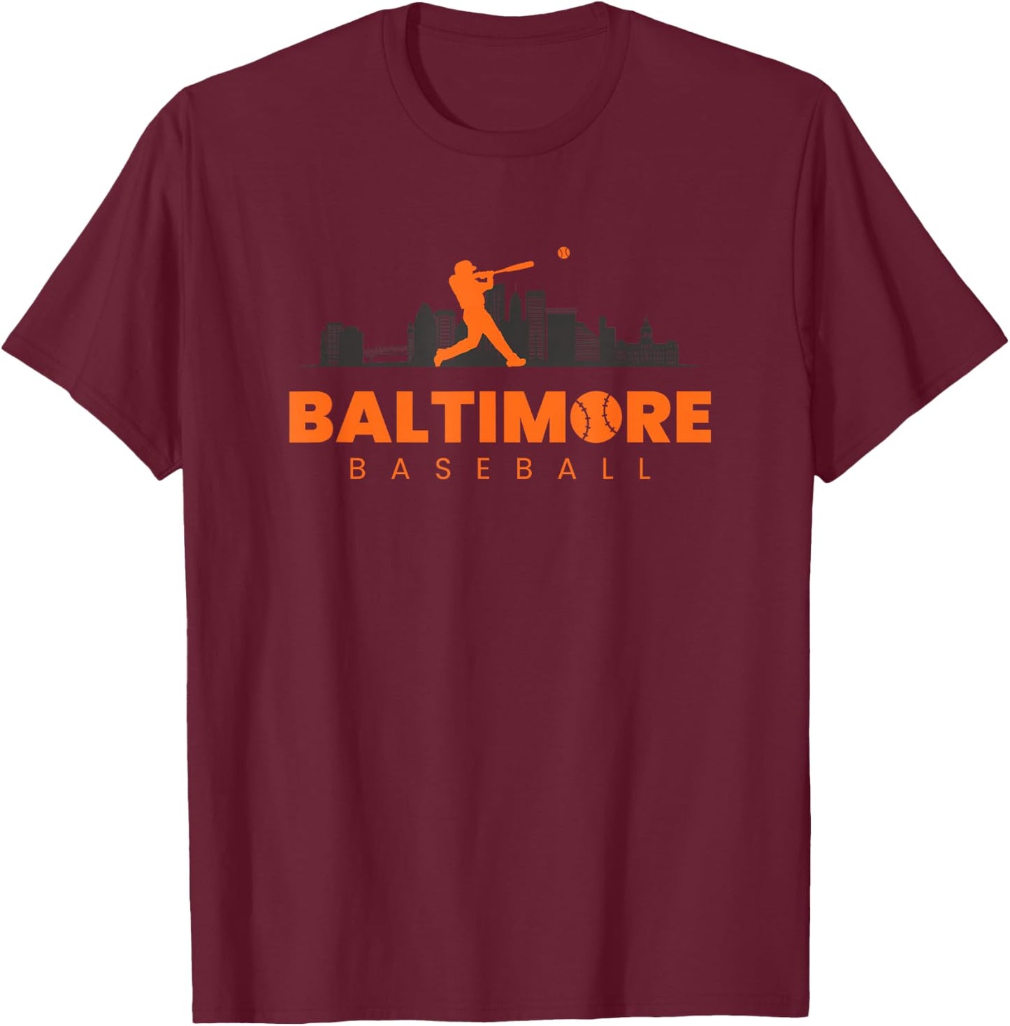 Baltimore Baseball Minimalist City Skyline Baseball Lover T-Shirt - T-Shirt | Maroon