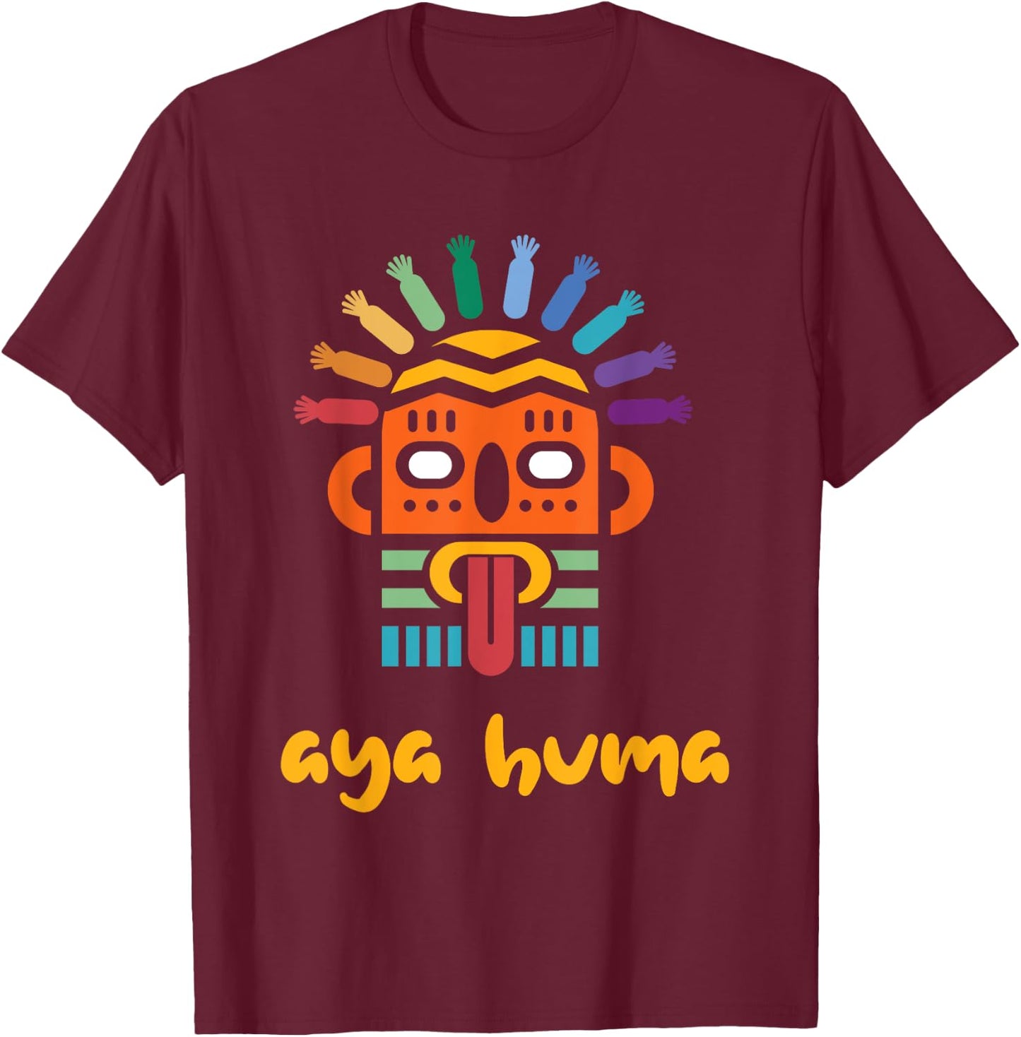 Aya Huma Festival Mask Spirit Head Two Faces Inti Raimy T-Shirt - T-Shirt | Maroon