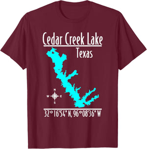 Modern Cedar Creek Lake - Texas T-Shirt - T-Shirt | Maroon