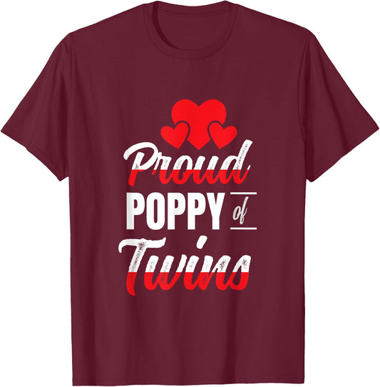 Proud Poppy of Twins Best Fathers Day Dad Of Twins T-Shirt - T-Shirt | Maroon