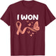 Peach Ribbon For Endometrial Cancer Awareness I Won! Endometrial Cancer Survivor. Butterflies Version Women's Black Cotton Polyester Blend Classic Fit Short Sleeve - Small T-Shirt - T-Shirt | Maroon