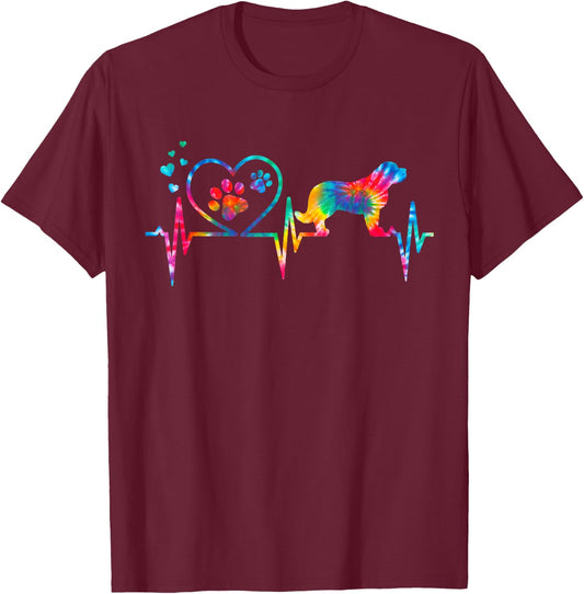 Saint Bernard Tie Dye Heartbeat Love Dog Funny T-Shirt - T-Shirt | Maroon