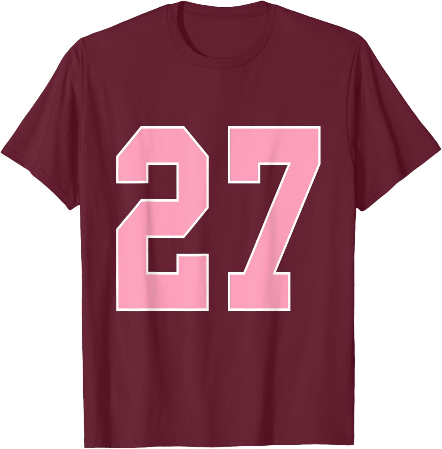 Number 27 Shirt Pink Football Basketball Breast Cancer Aware T-Shirt - T-Shirt | Maroon
