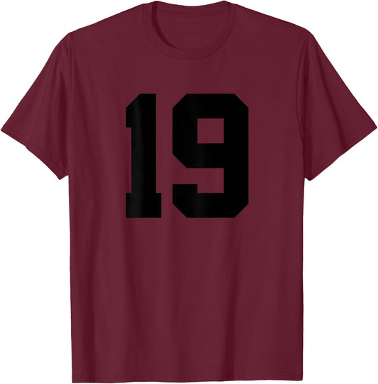 Number 19 (on Back) Sports Team Jersey Number T-Shirt - T-Shirt | Maroon