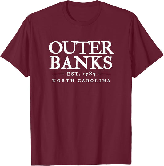 Outer Banks NC OBX Throwback Letter Retro Preppy Throwback T-Shirt - T-Shirt | Maroon